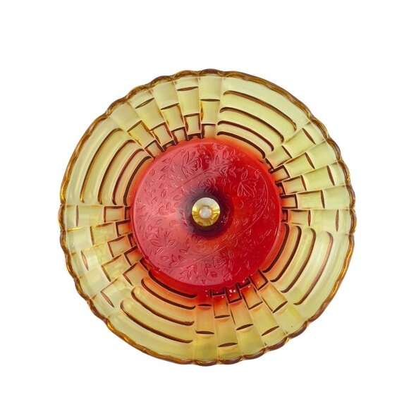 Vintage Amberina Louisa Jeannette Glass Footed Fruit Compote Basket Weave Patter - Picture 8 of 16